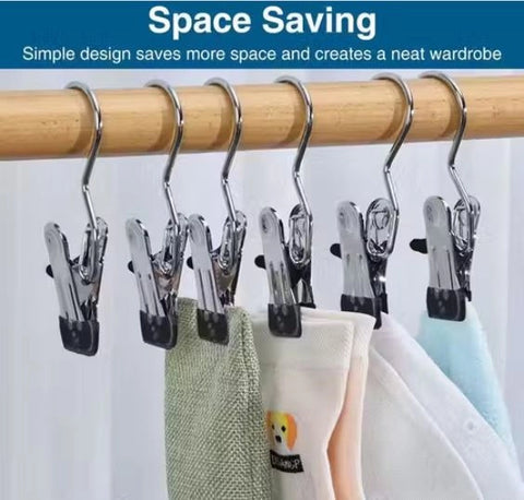 Stainless Steel Hanger Clips with Rubber Tip (10 Pcs, 4.52 Inches)